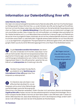Screenshot Infoblatt zur Datenbefüllung der elelektronischen Patientenakte